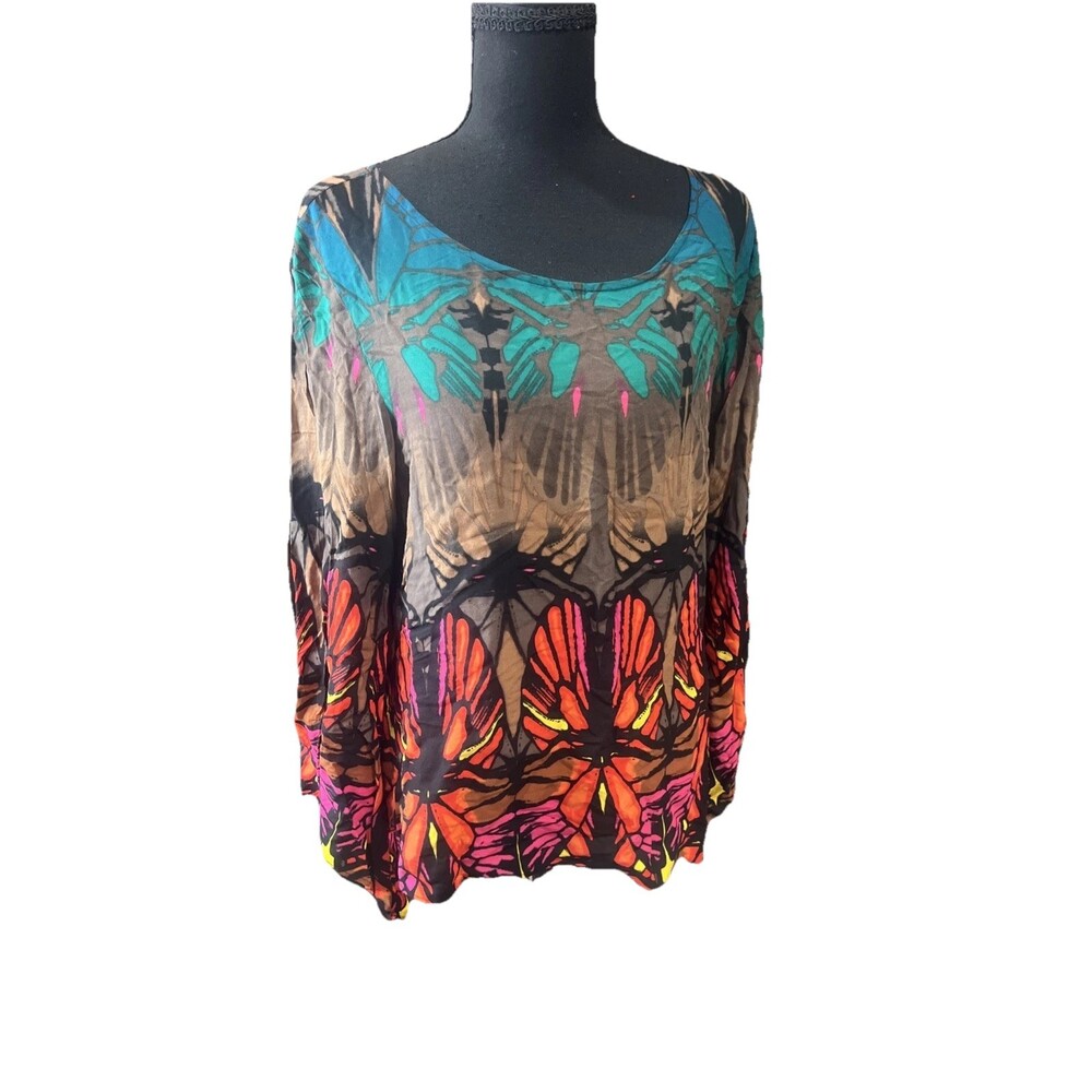 CATO WOMENS Large Tropical Bohemian Vibrant Blouse Top Summer Travel